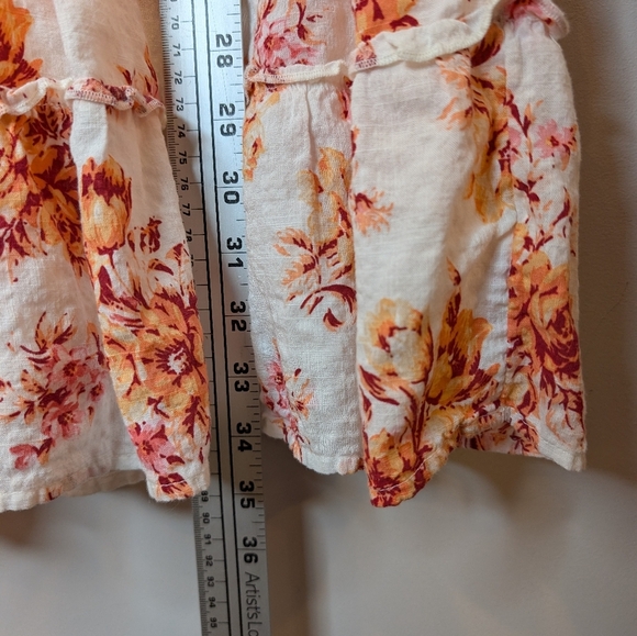 Loft Women Size S White Orange Floral Smock Ruffle Flowy Lined Dress - Picture 10 of 12